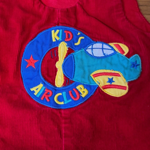 Vintage Romper Kid’s 3-6 Months “Kids Air Club” Airplane Red Corduroy - Picture 3 of 7
